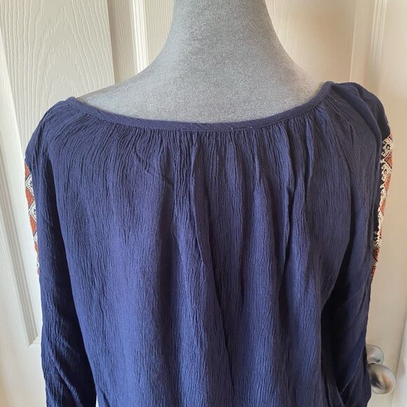 Solitaire Blouse Women’s Size Large Southwestern Hippie Boho Round Neck - Picture 7 of 11
